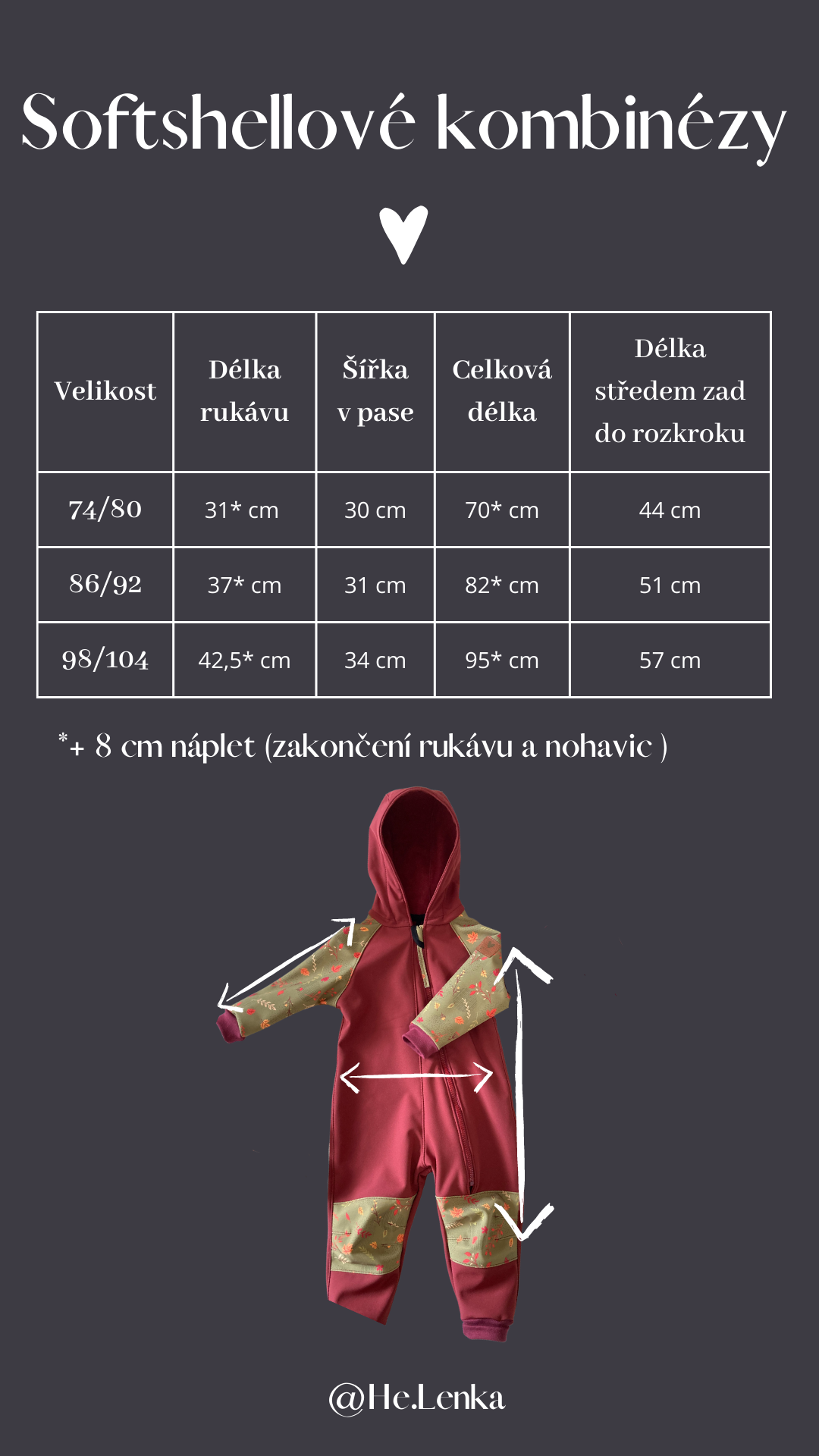 Velikostní tabulky KOMBINÉZA